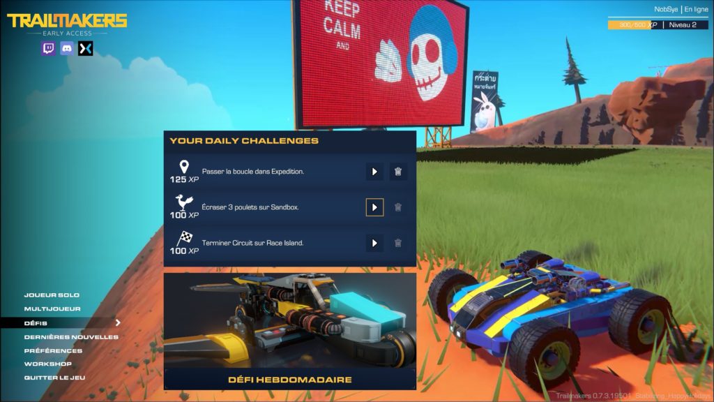 Menu du jeu Trailmakers