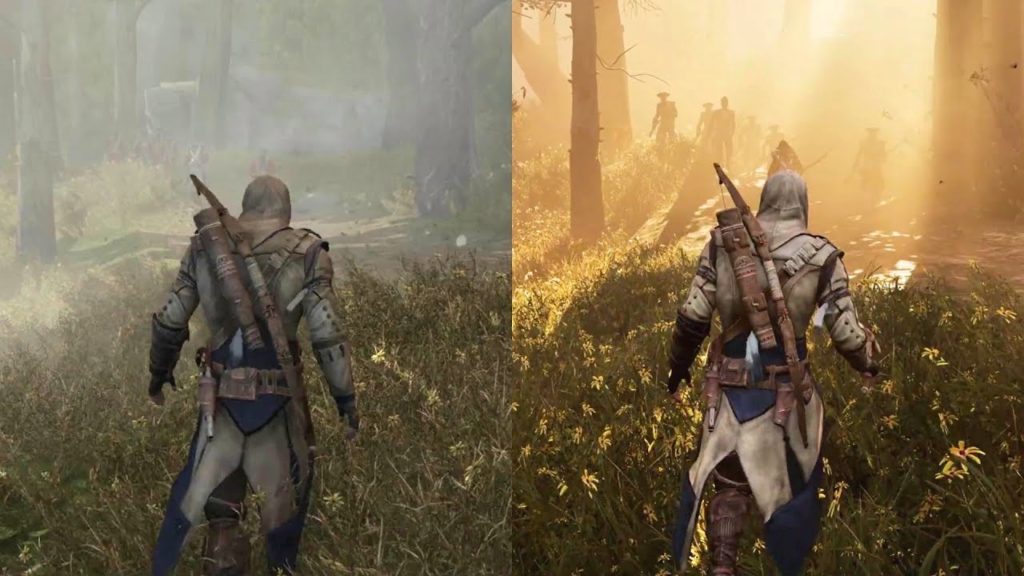 Comparaison Assassin's Creed 3 originel à gauche et Remastered à droite