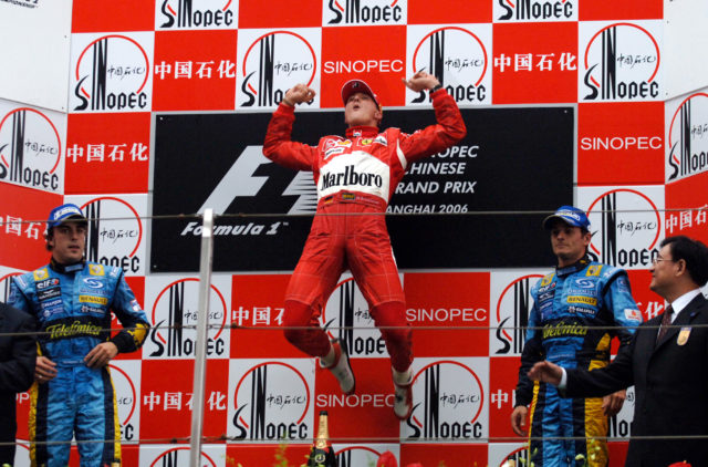 Michael Schumacher wins in 2006 at the Chinese GP