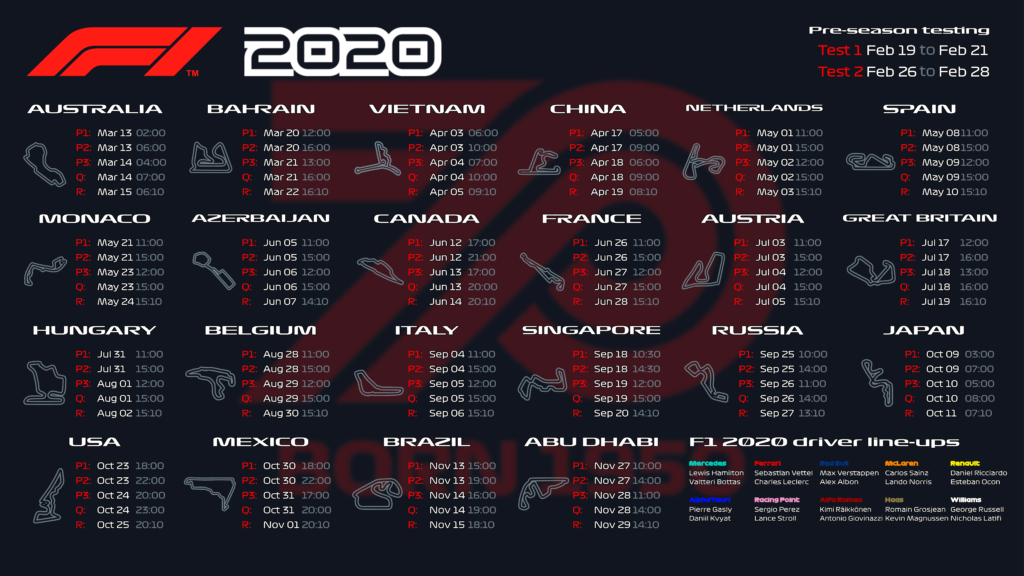 F1 2020 season calendar