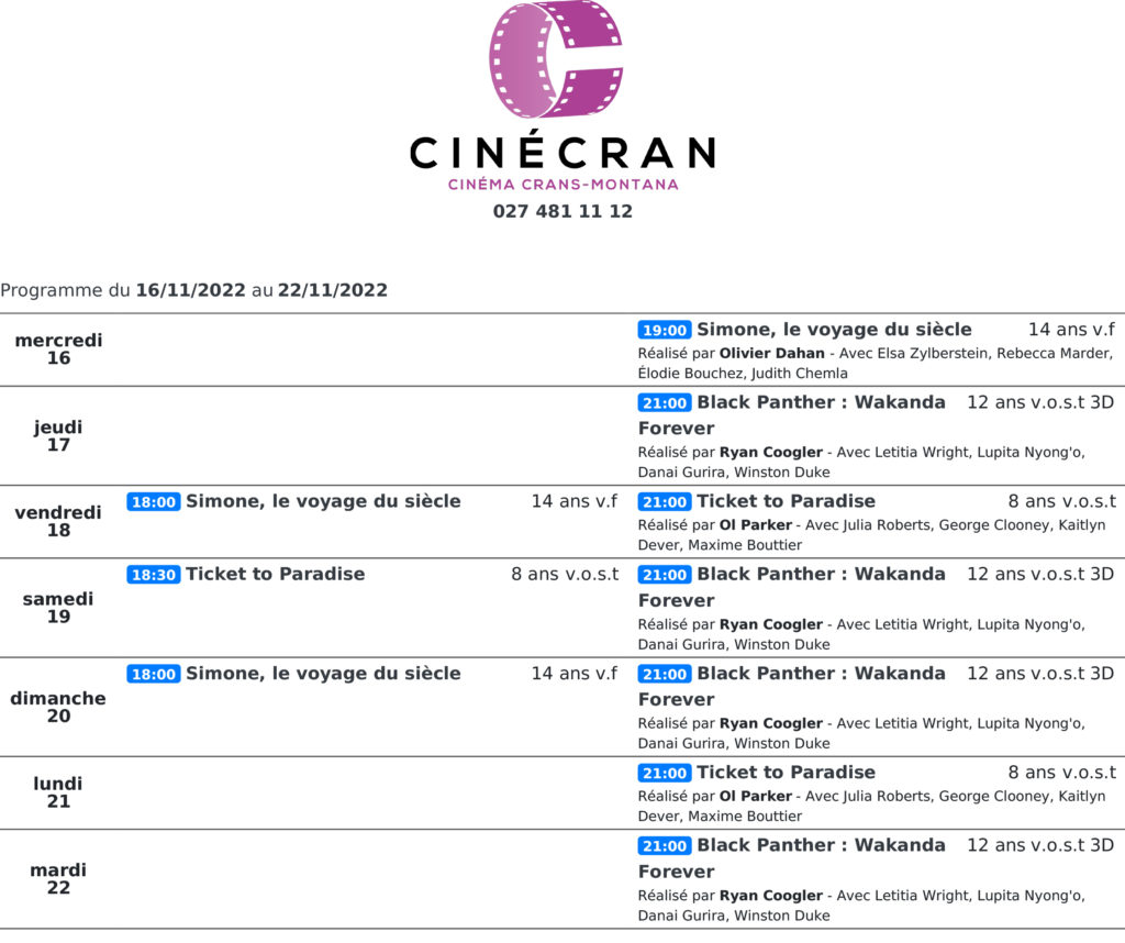 Cinémas de Sierre : Le programme de la semaine n°47