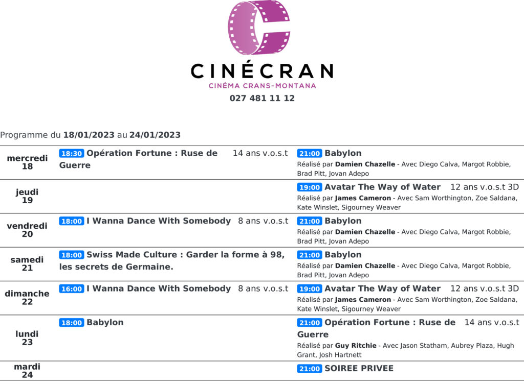 Cinémas de Sierre : Le programme de la semaine n°04