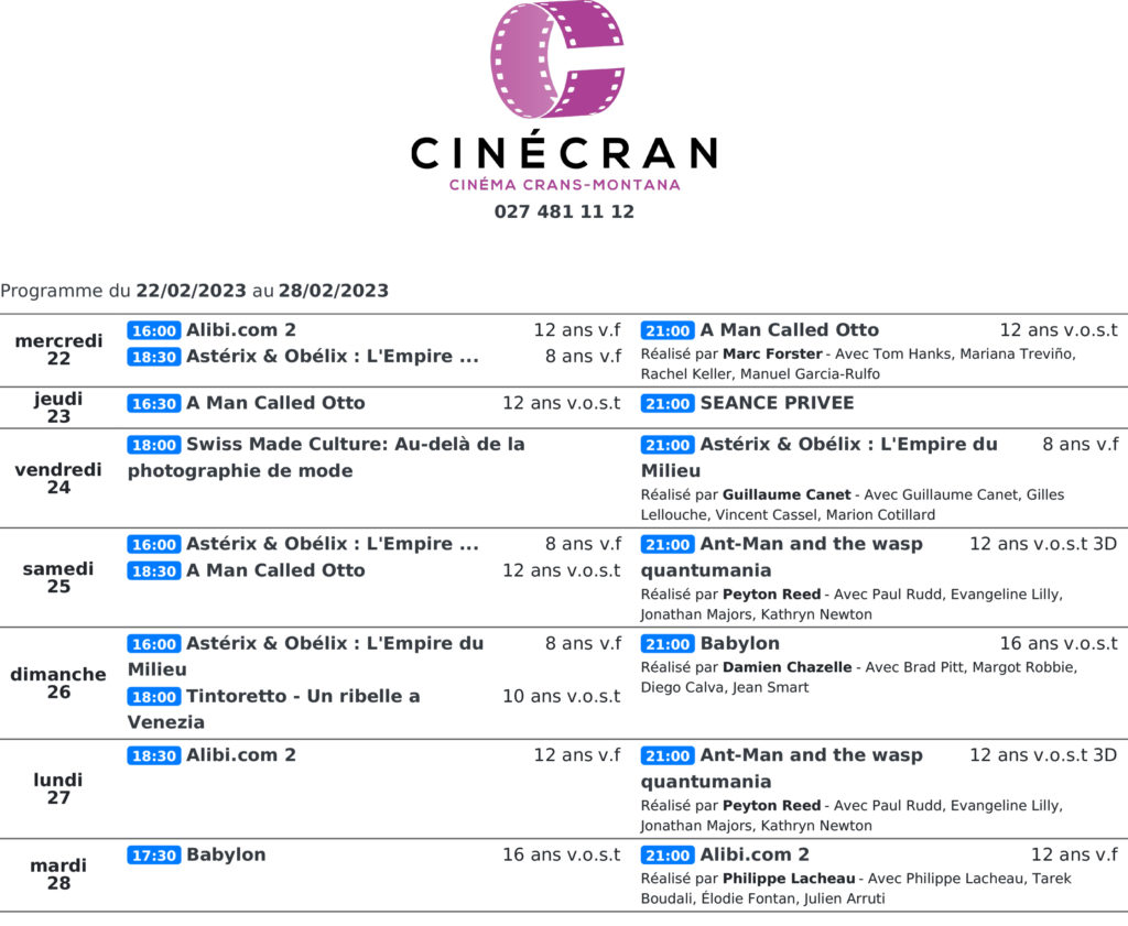 Cinémas de Sierre : Le programme de la semaine n°09