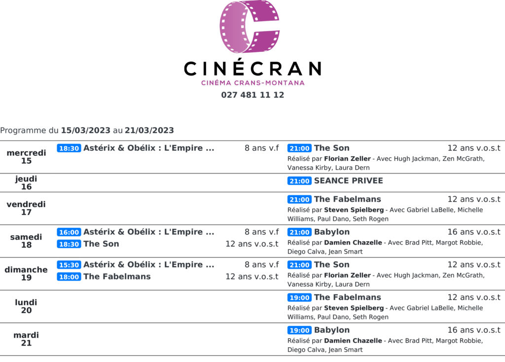 Cinémas de Sierre : Le programme de la semaine n°12