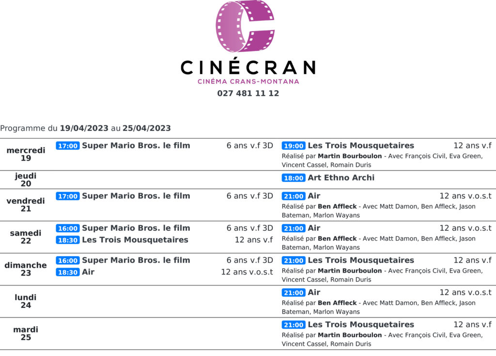 Cinémas de Sierre : Le programme de la semaine n°17