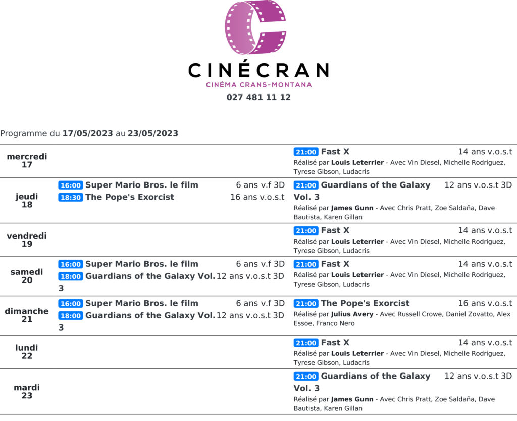 Cinémas de Sierre : Le programme de la semaine n°21