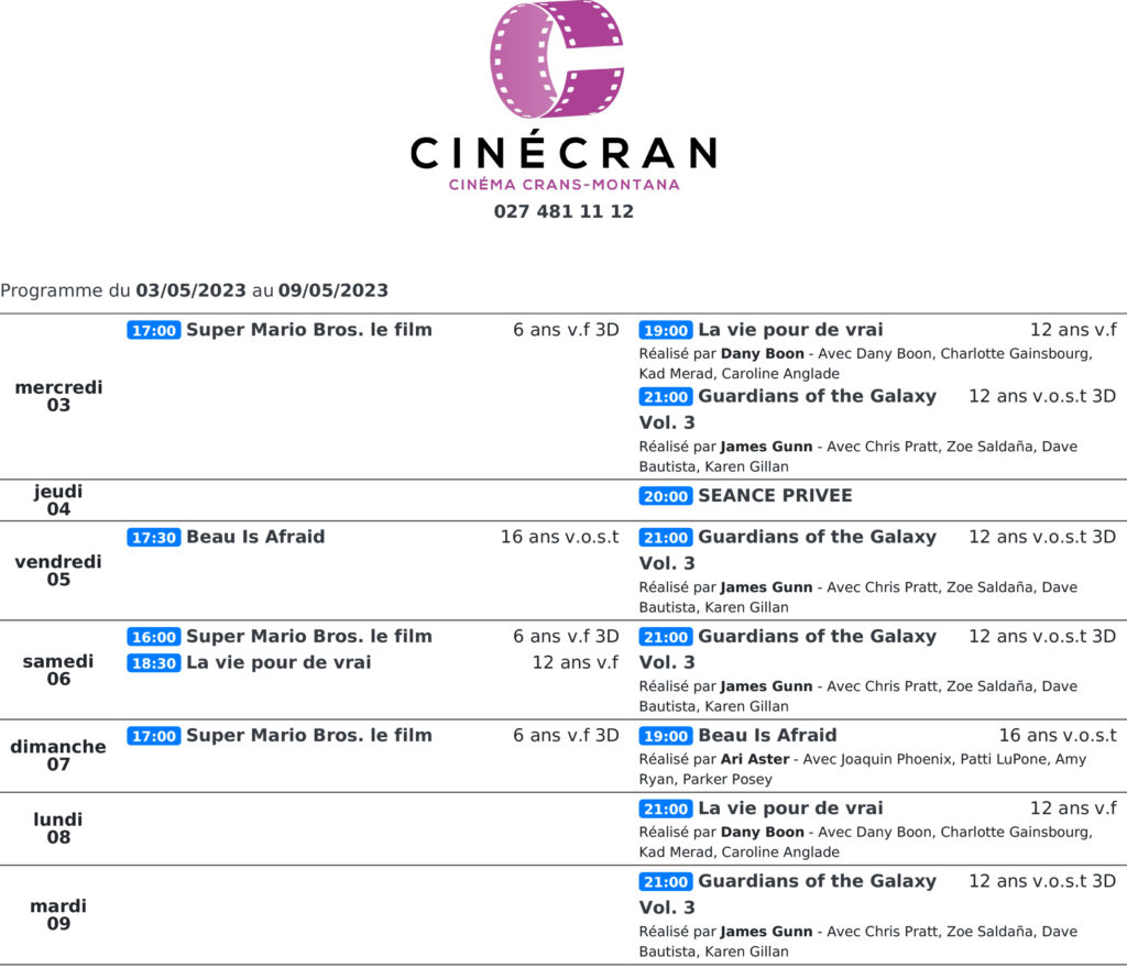 Cinémas de Sierre : Le programme de la semaine n°19