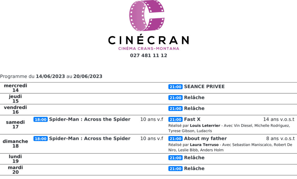 Cinémas de Sierre : Le programme de la semaine n°25