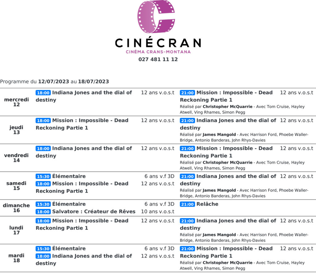 Cinémas de Sierre : Le programme de la semaine n°29