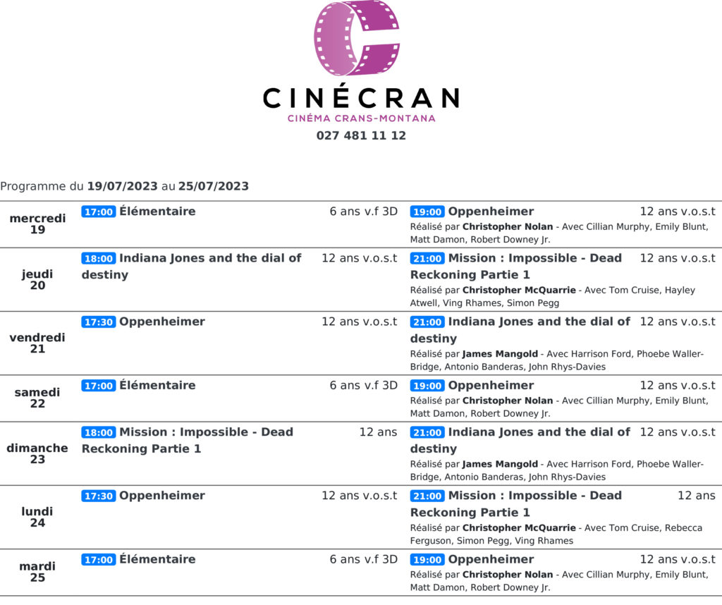 Cinémas de Sierre : Le programme de la semaine n°30