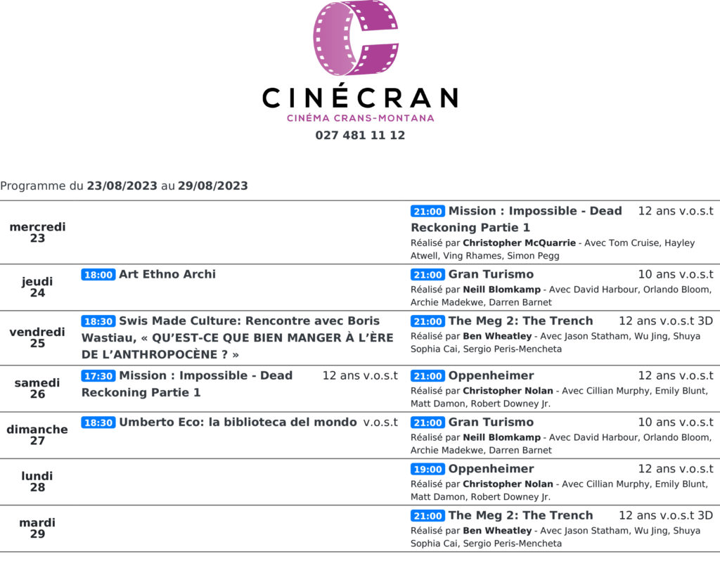 Cinémas de Sierre : Le programme de la semaine n°35
