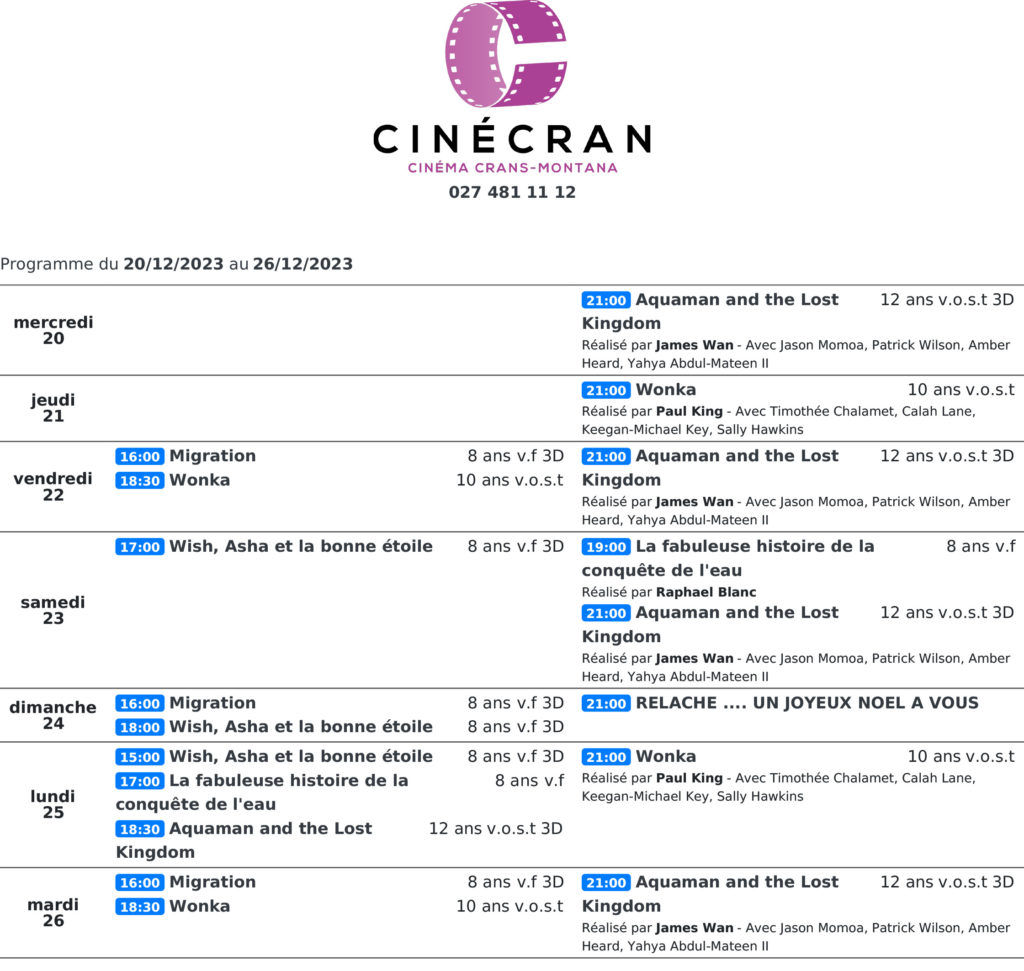 Cinémas de Sierre : Le programme de la semaine n°52