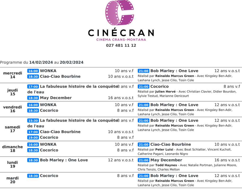 Cinémas de Sierre : Le programme de la semaine n°08