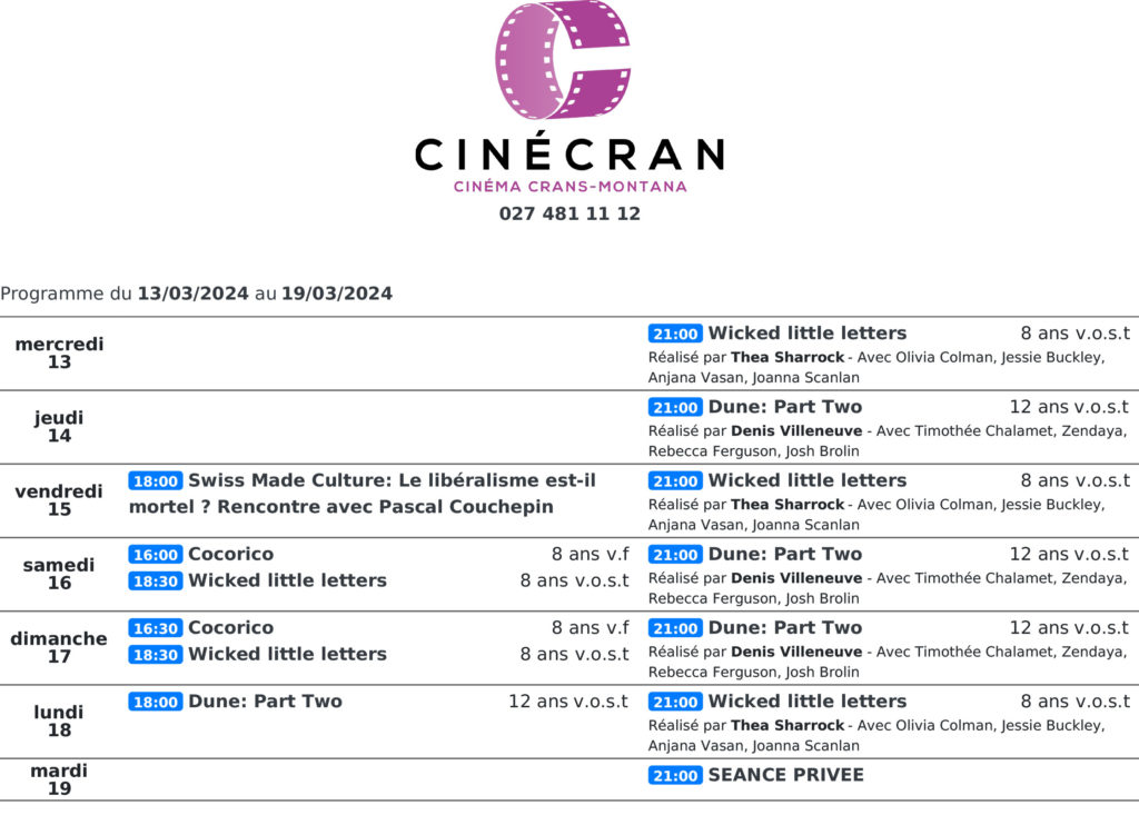 Cinémas de Sierre : Le programme de la semaine n°12