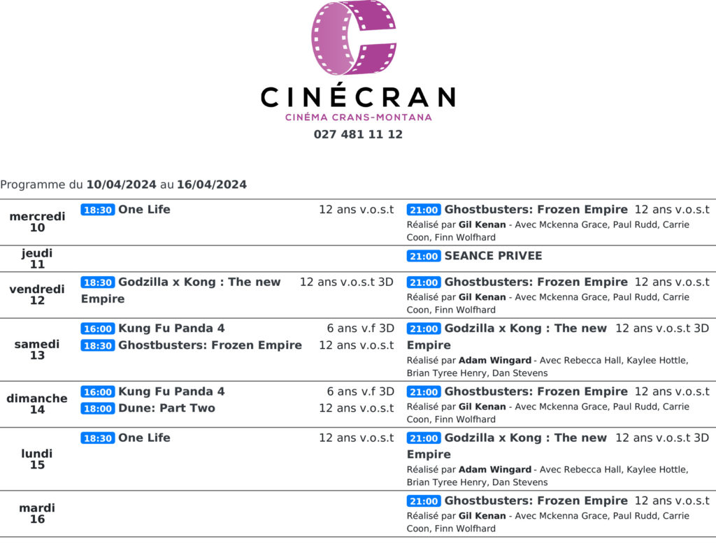 Cinémas de Sierre : Le programme de la semaine n°16