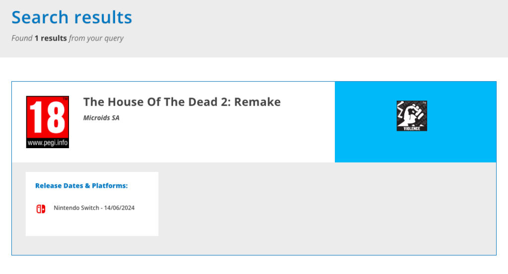 House of the Dead 2 Remake classifié chez Nintendo