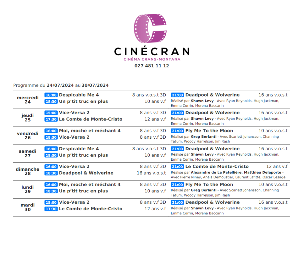 Cinémas de Sierre : Le programme de la semaine n°31