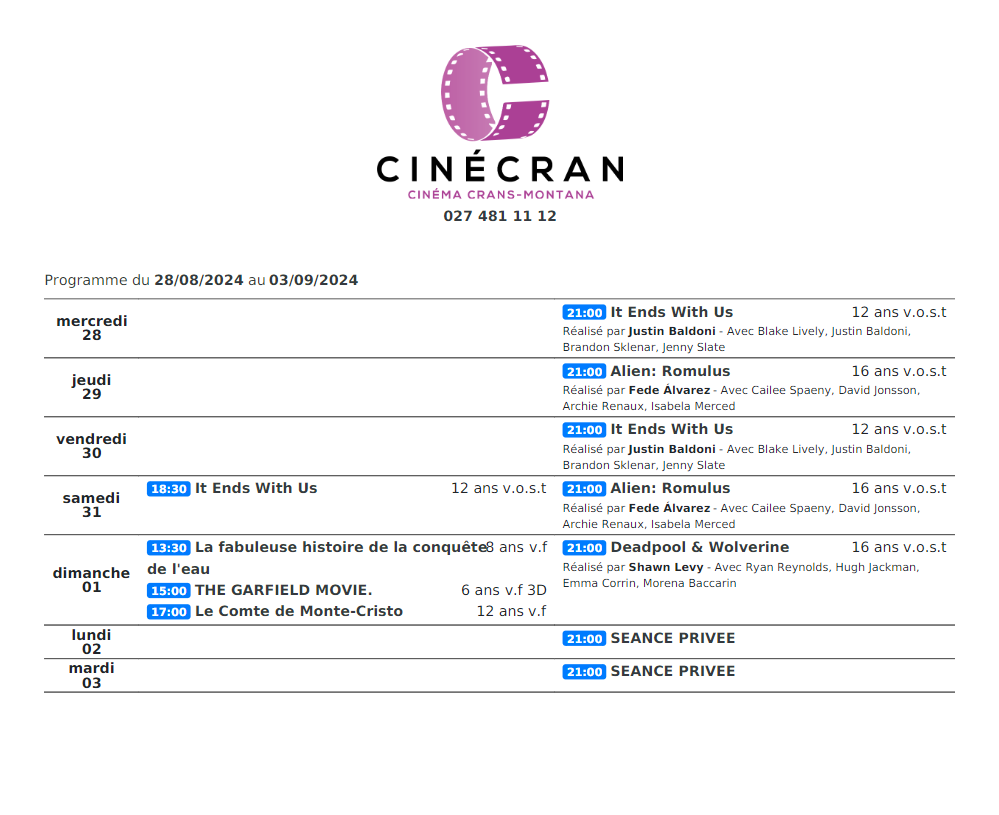 Cinémas de Sierre : Le programme de la semaine n°36