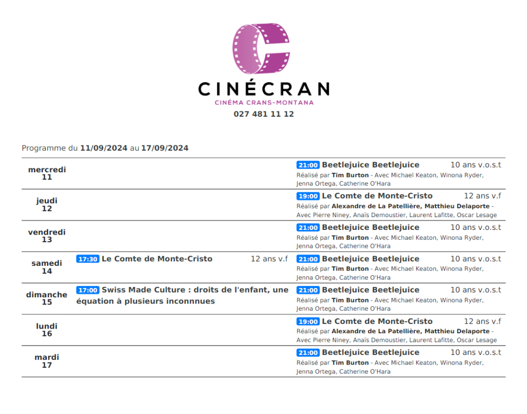 Cinémas de Sierre : Le programme de la semaine n°38