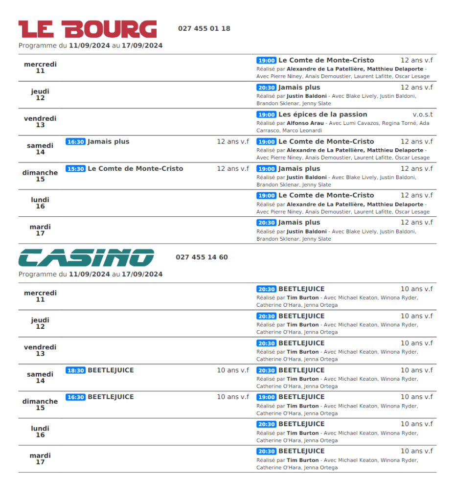 Cinémas de Sierre : Le programme de la semaine n°38