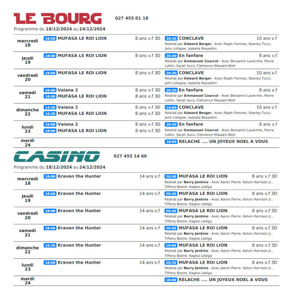 Cinémas de Sierre : Le programme de la semaine n°52