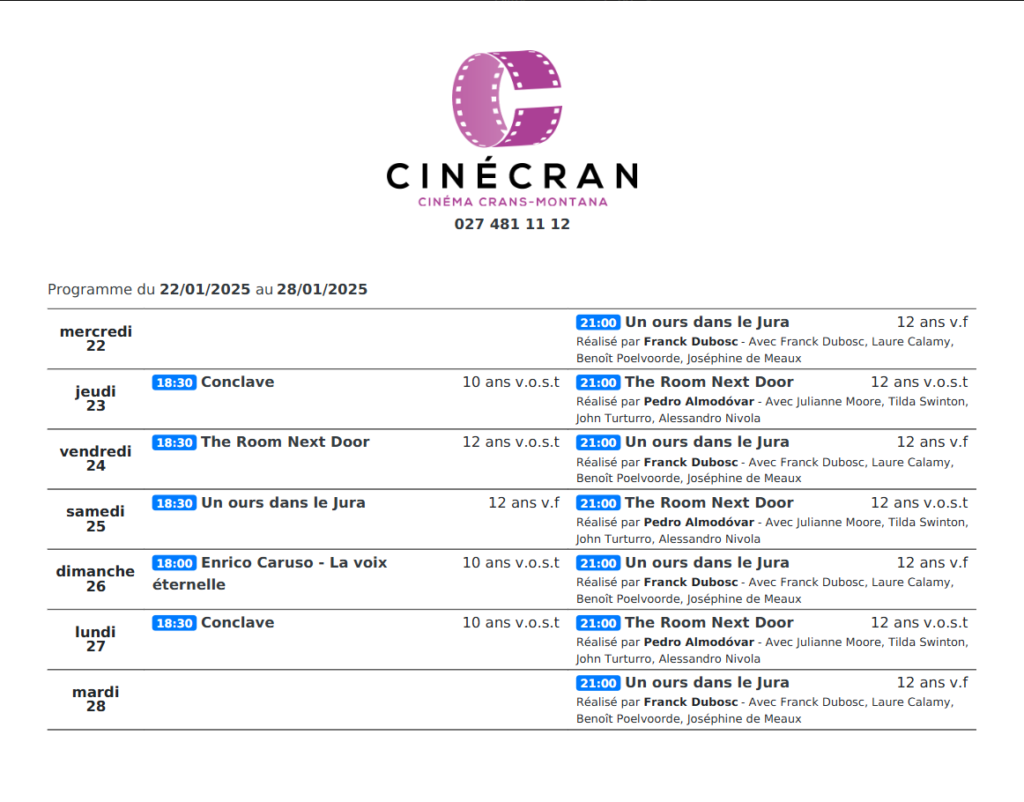 Cinémas de Sierre : Le programme de la semaine n°05