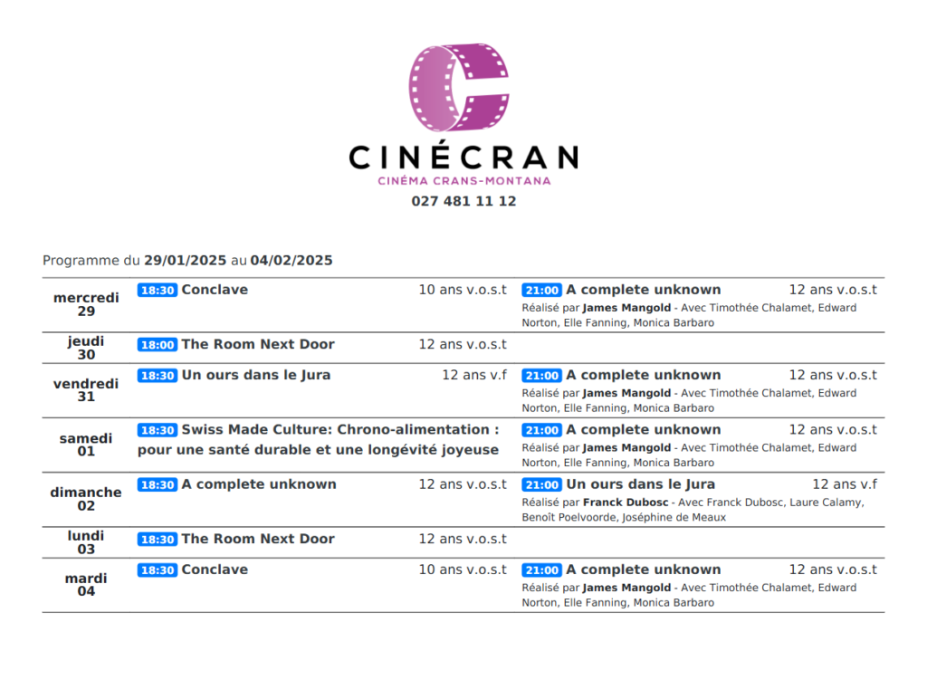 Cinémas de Sierre : Le programme de la semaine n°06