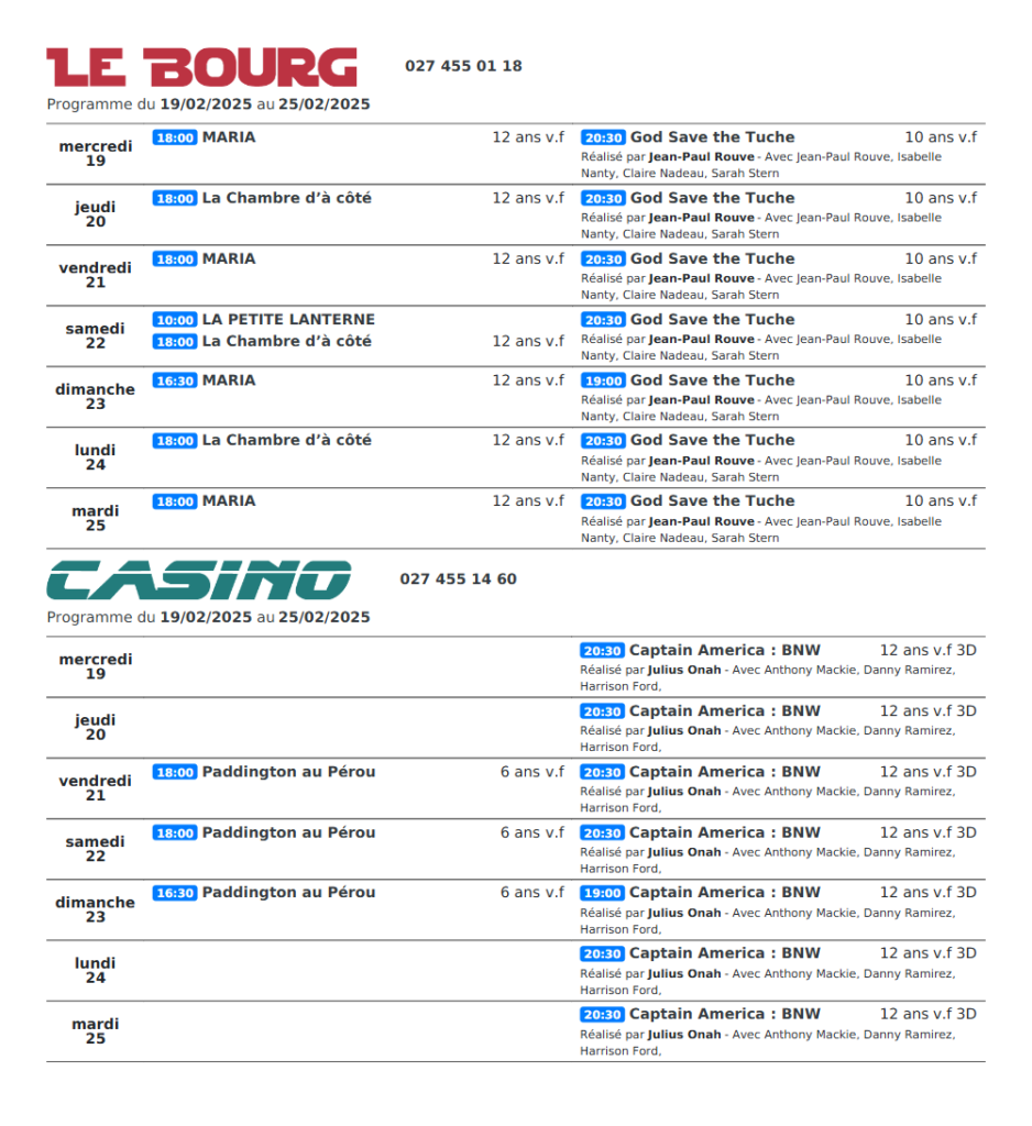 Cinémas de Sierre : Le programme de la semaine n°09