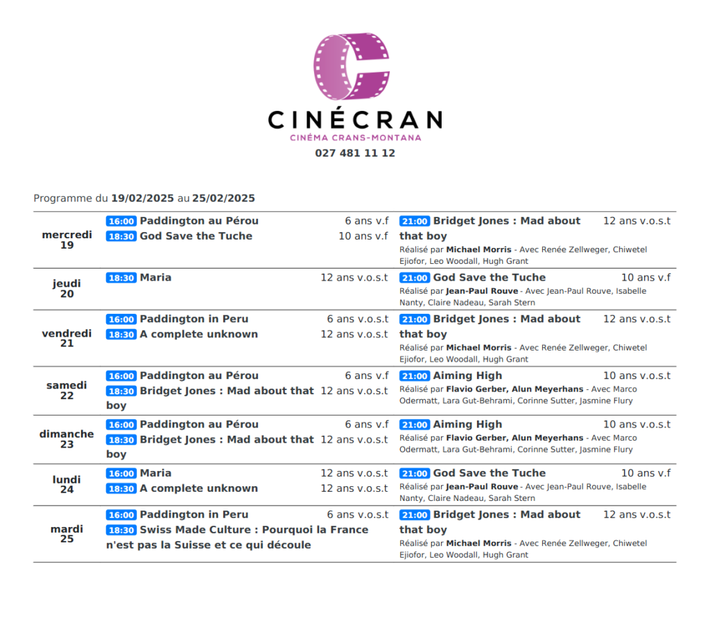 Cinémas de Sierre : Le programme de la semaine n°09