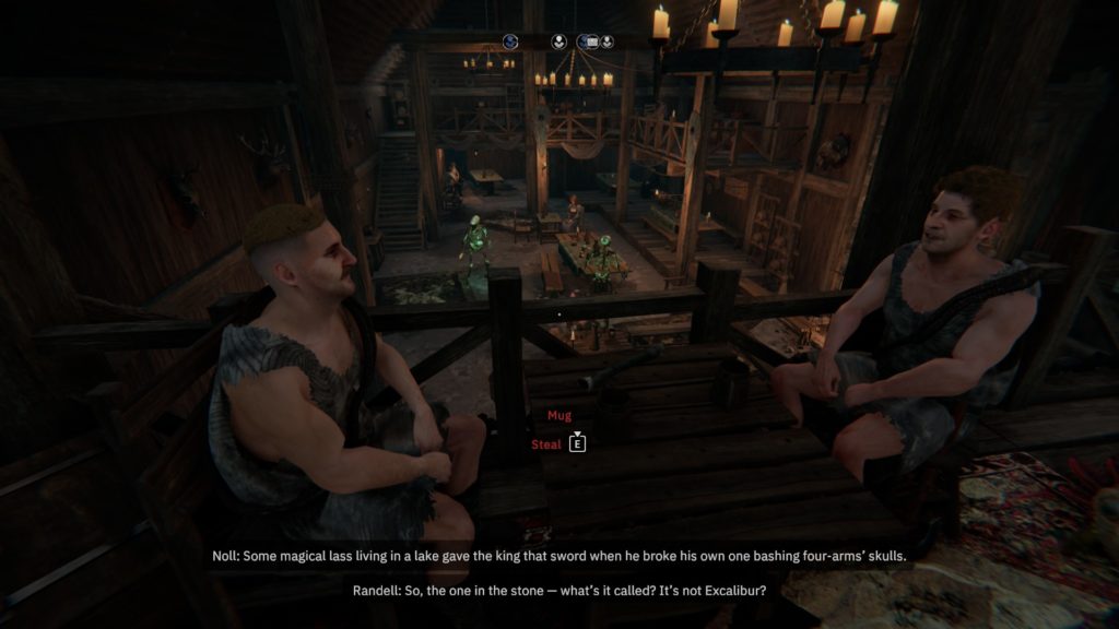Deux NPCs qui discutent de la confusion entre Excalibur et l'épée dans la pierre (qui n'a jamais été Excalibur)