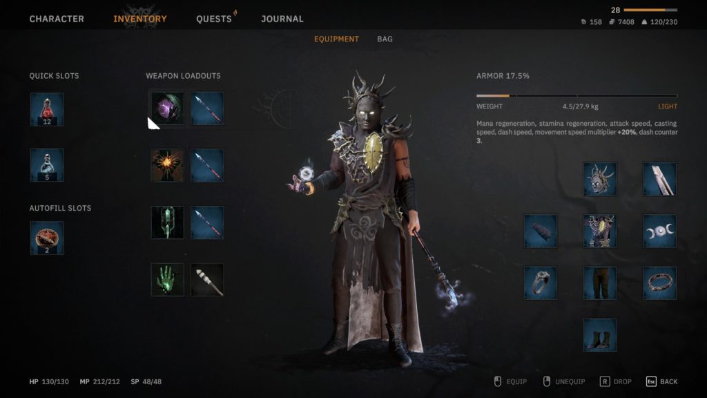 L'interface de l'équipement et inventaire sont clairs, ce qui n'est pas le cas de la série des Elder Scrolls, l'inspiration de ce titre