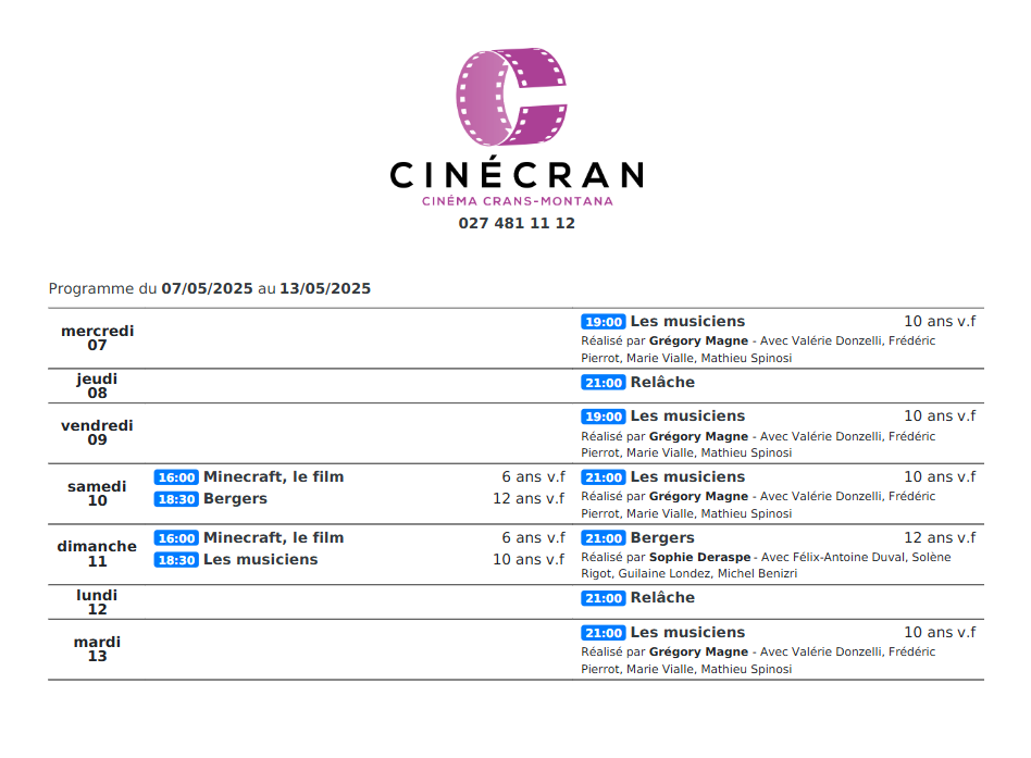 Cinémas de Sierre : Le programme de la semaine n°20