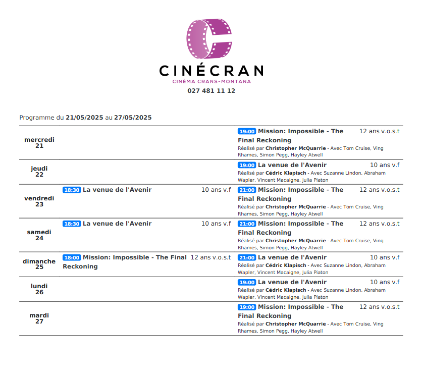 Cinémas de Sierre : Le programme de la semaine n°22