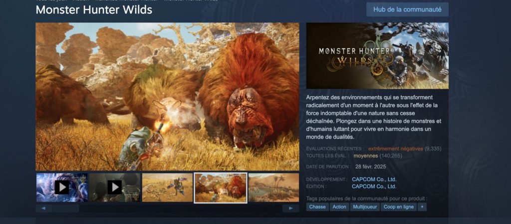 Monster Hunter Wilds est désormais noté comme "extrêmement négatif" sur Steam