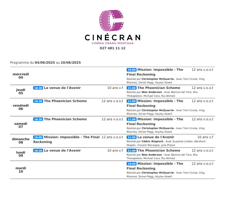 Cinémas de Sierre : Le programme de la semaine n°24