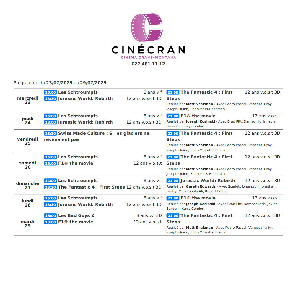 Cinémas de Sierre : Le programme de la semaine n°31