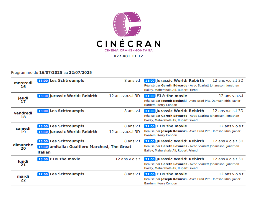 Cinémas de Sierre : Le programme de la semaine n°30
