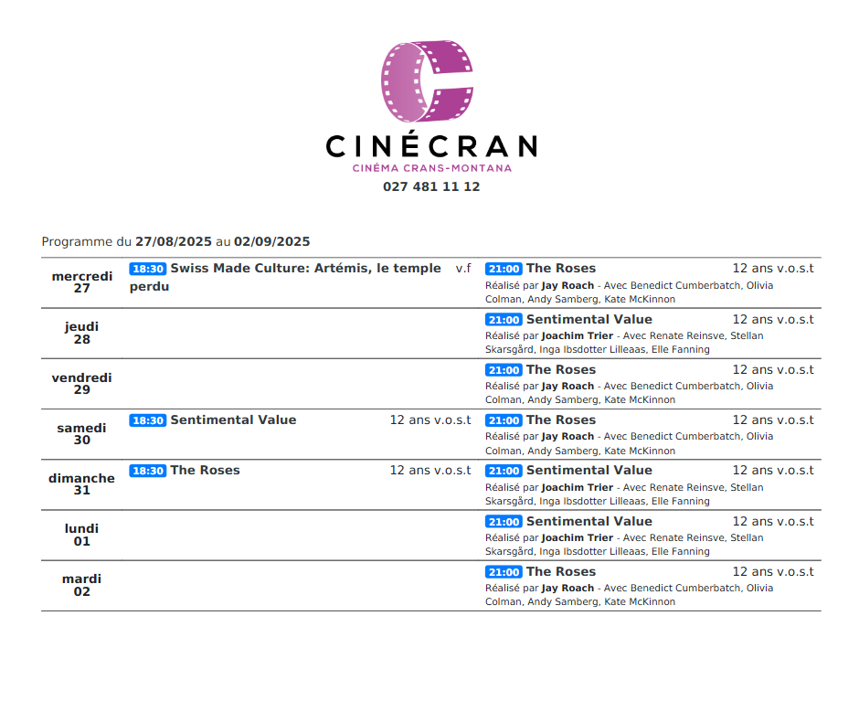 Cinémas de Sierre : Le programme de la semaine n°35