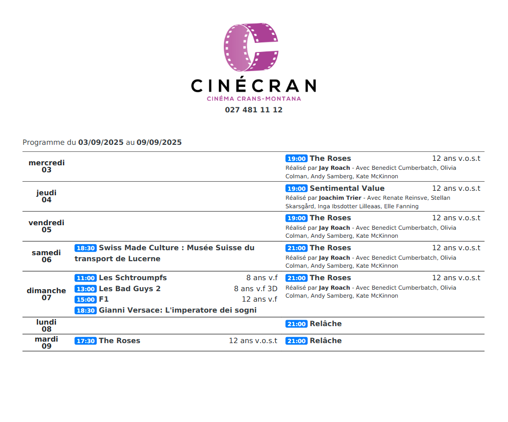 Cinémas de Sierre : Le programme de la semaine n°36